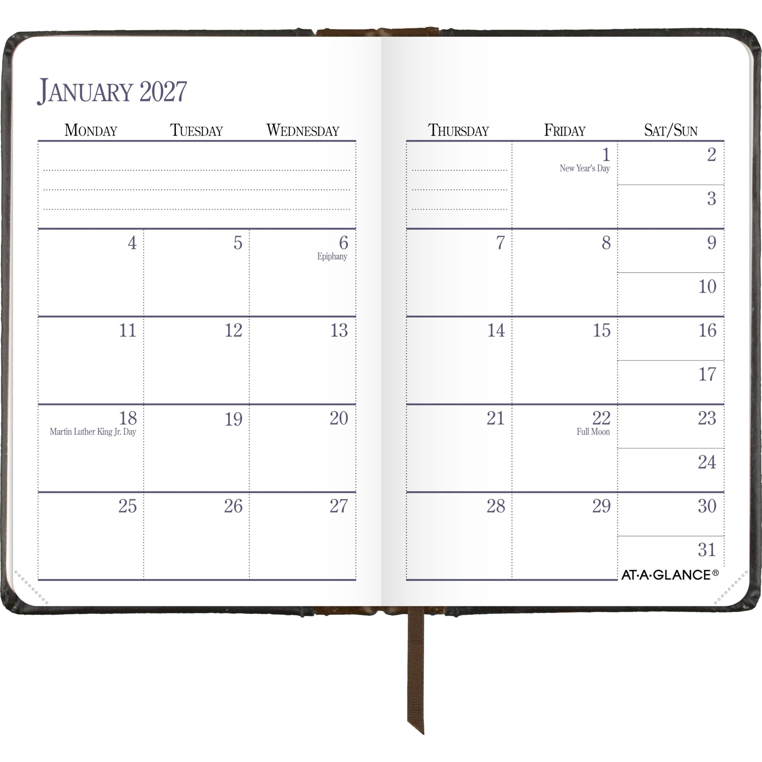 AT-A-GLANCE 74010527 Terminplaner, Wochen- und Monatsplaner, 7 x 10,8 cm, Taschenformat, feines Tagebuch, Kunstleder, Hardcover, Schwarzbraun