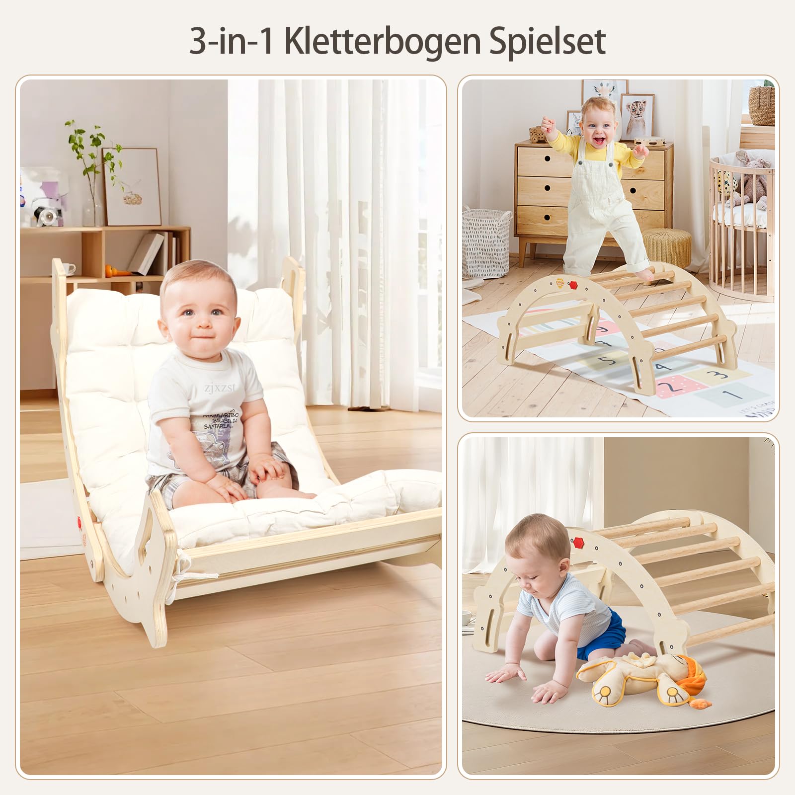 Kletterbogen 2-in-1 Montessori Bogenwippe mit Kissen – Kletterspielzeug für Kleinkinder, Sensoriktisch und Klettergerüst