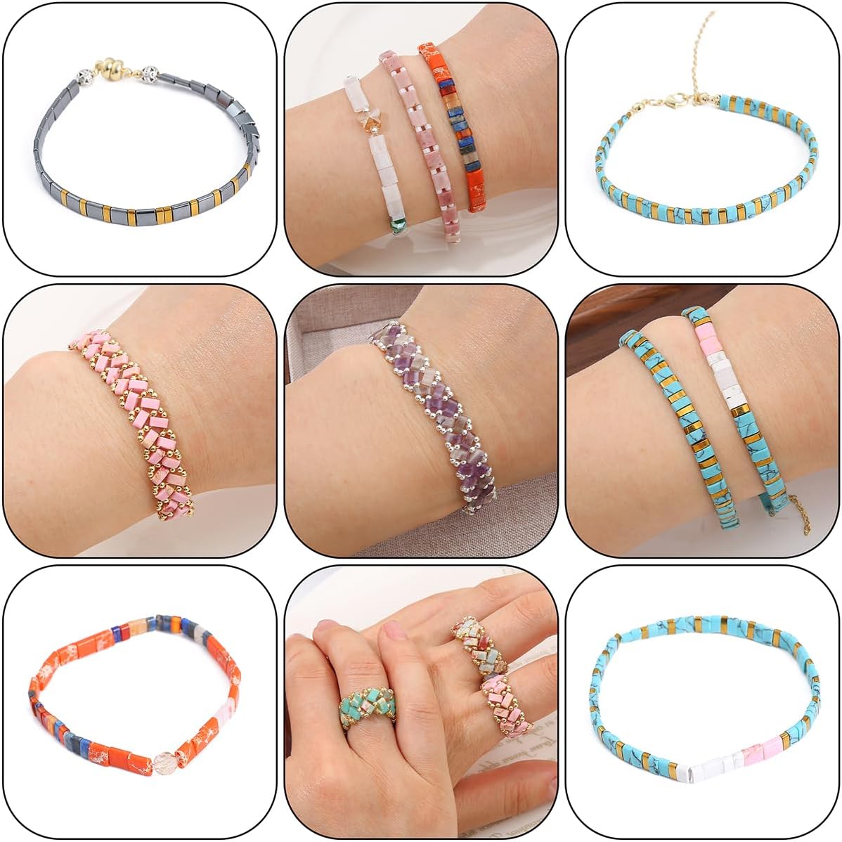 Platinum Hematite Stone Tila Beads 5x5mm Square 2-Hole Spacer Beads for DIY Bracelet Earring Making 15.7"/Strand - Image 7