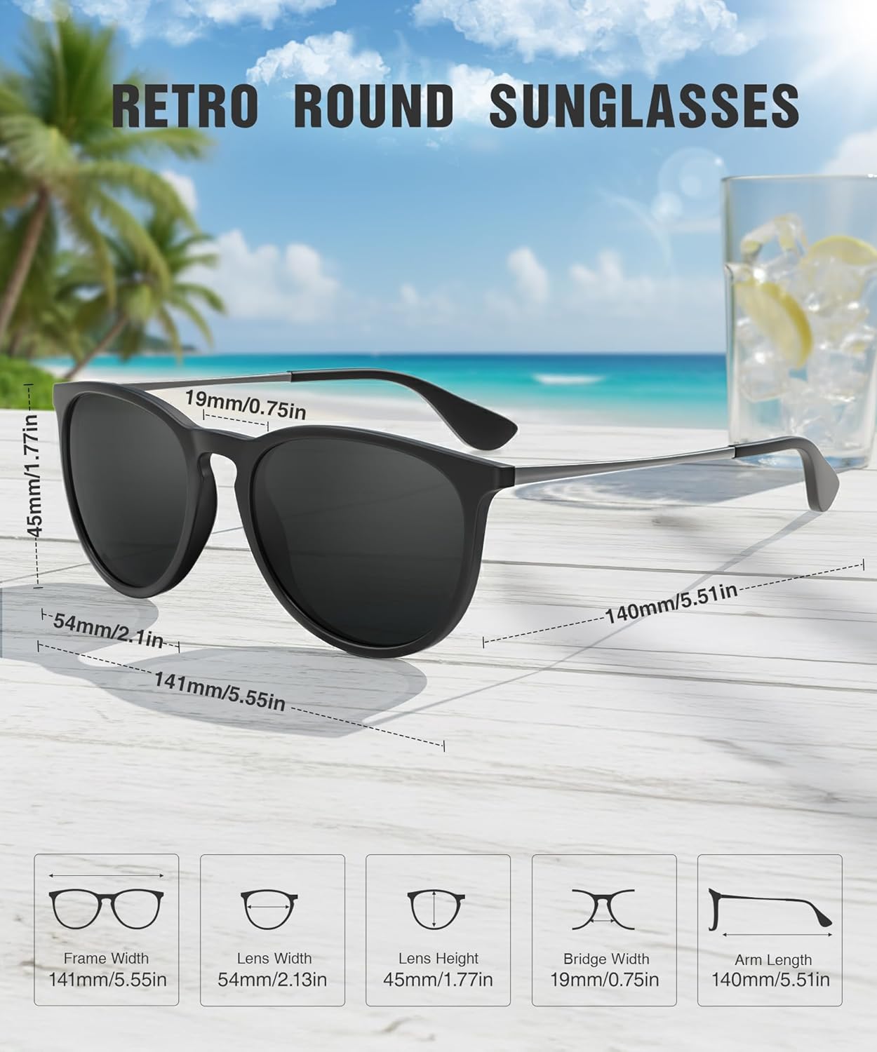 QALLY Sunglasses Womens Polarized Sunglasses-Women: Retro Round Sun Glasses with UV400 Protecion Trendy 3 Pack - Image 4