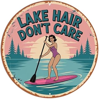 Lake Hair Don't Care Paddle Boarding Woman Sunset Pine Trees