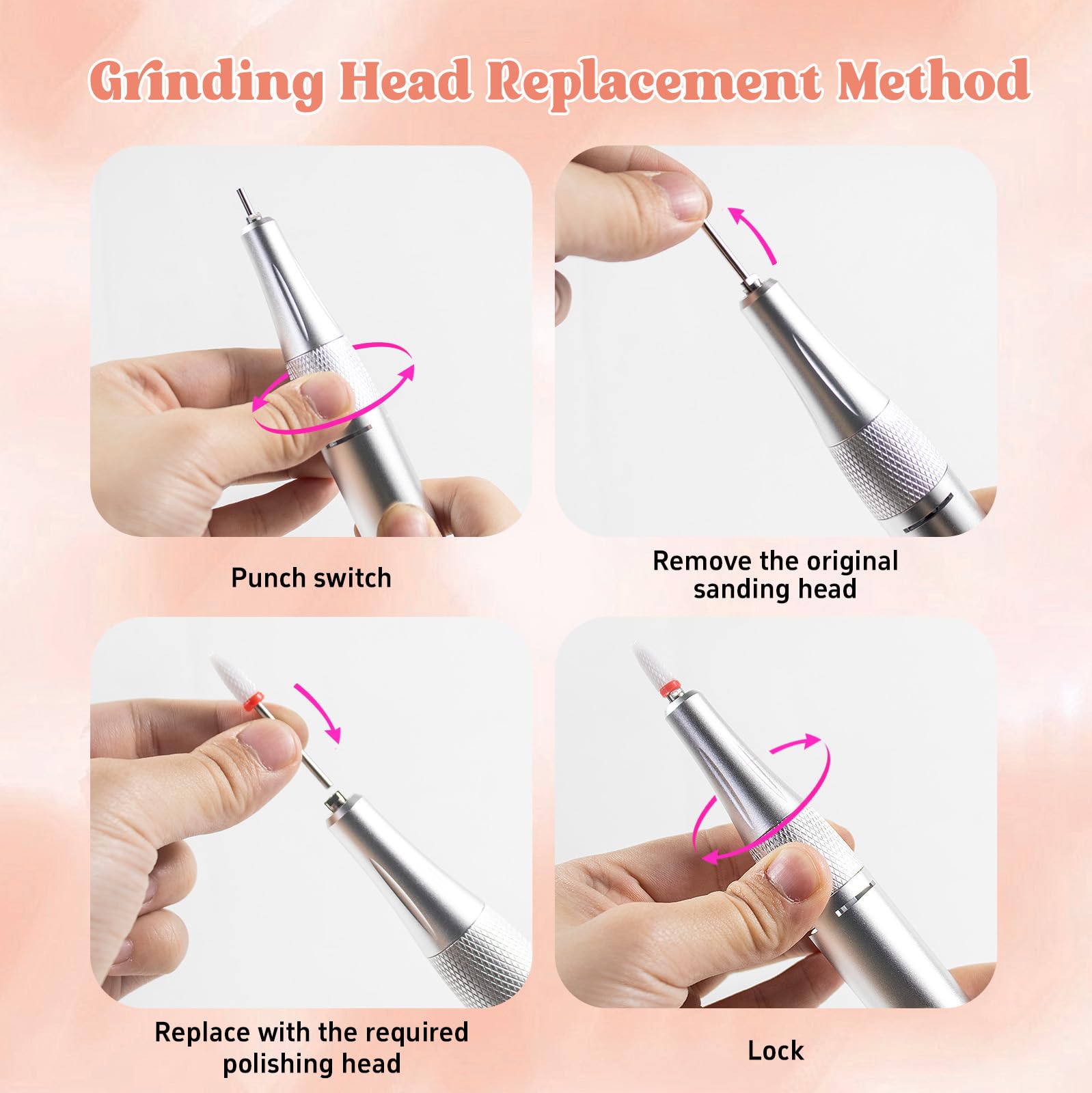 Ponceuse pour Ongles Professionnelle 50000 RPM Portable Rechargeable Avec Affichage LCD et 7 Embouts Ponçage pour Pédicure Manucure, Puissante, Silencieuse pour Salon/Maison