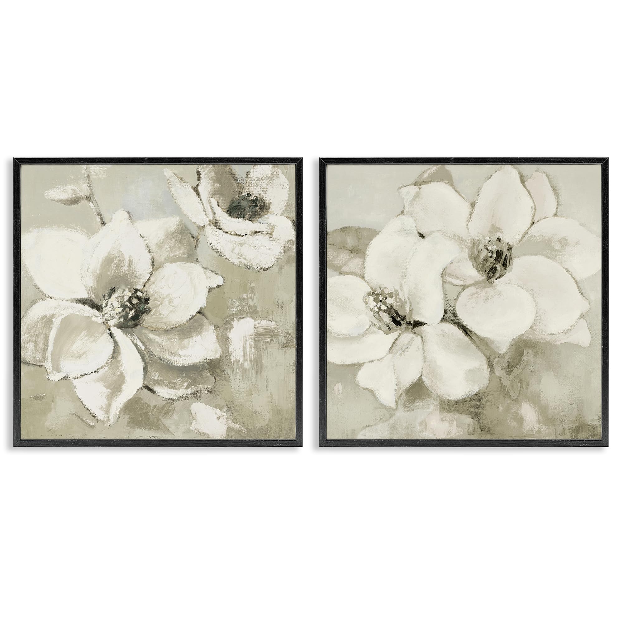 'Beige Magnolias after Rain'| 2pc Framed Giclee Art Set 2