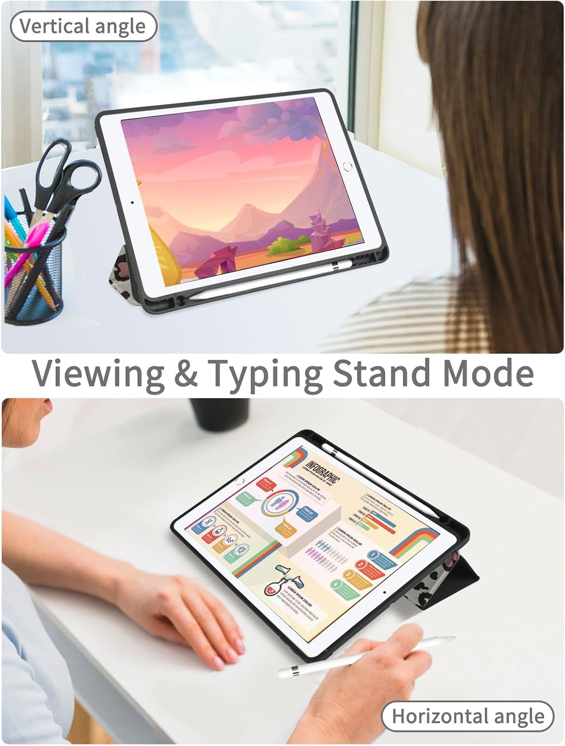 Trifold Stand Case for iPad 9/8/7th Generation(2021, 2020, 2019), iPad 10.2 Inch with Pencil Holder, Cute Love Heart Leopard Pattern Trendy Aesthetic Design Protective Cover-Love Heart Leopard image 4