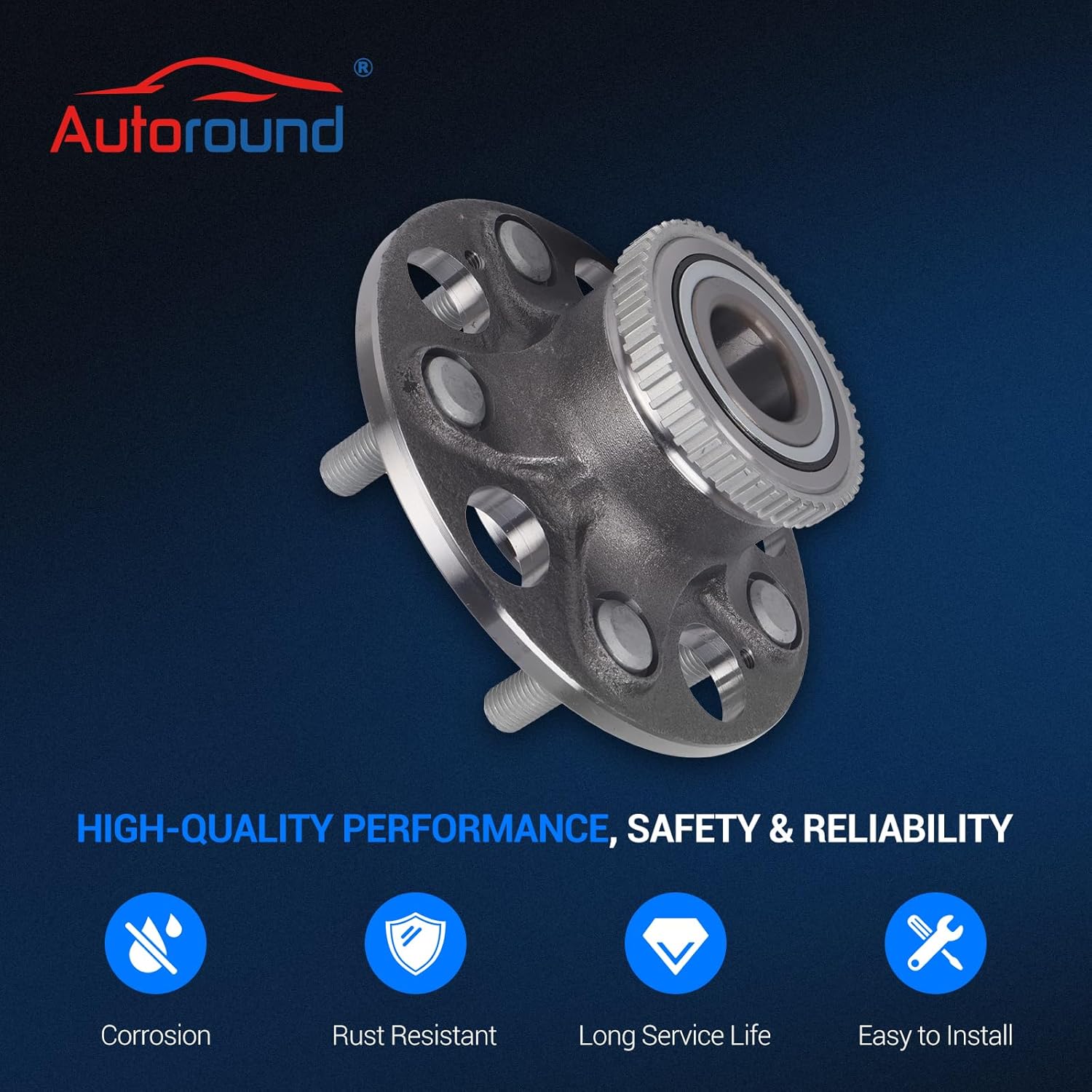 Autoround 512259 Rear Wheel Bearing and Hub Assembly Compatible with Honda Civic 2004-2005, Acura RSX 2002-2006, 5 Lugs w/ABS, Set of 2