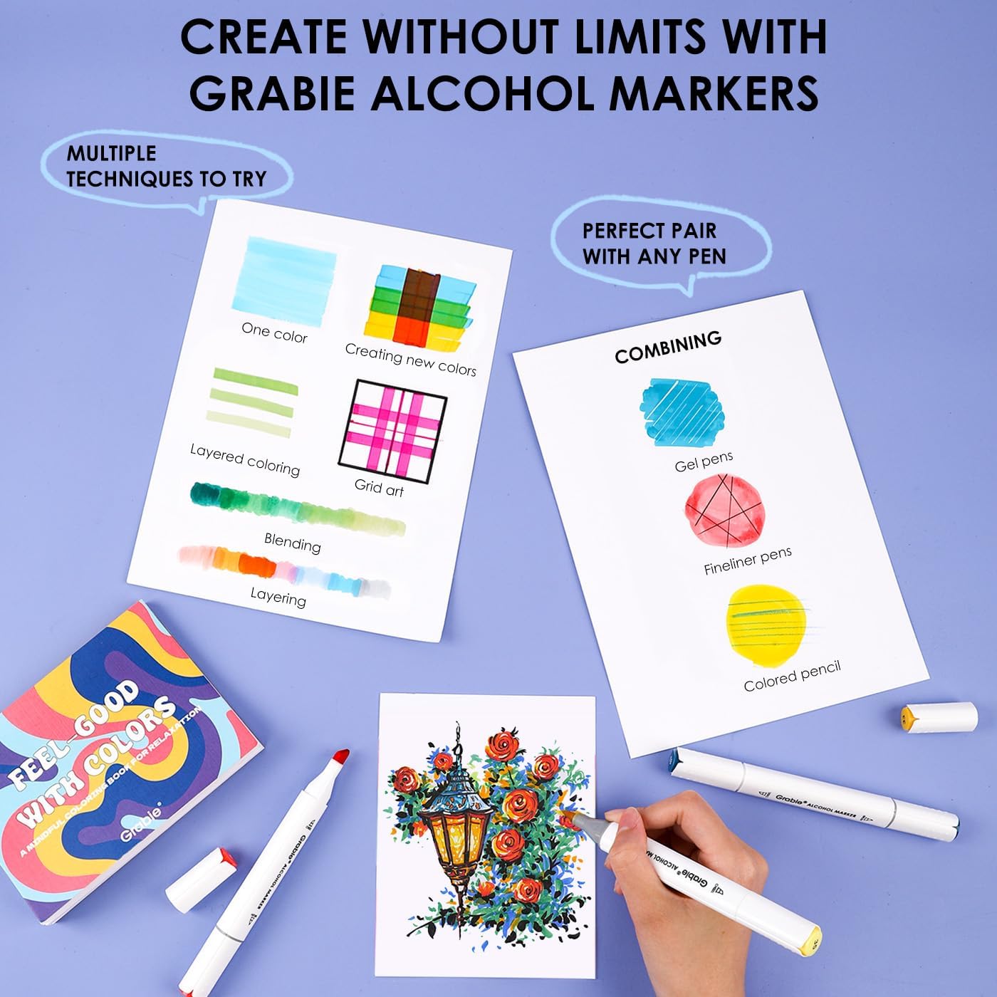 Grabie Alcohol Based Marker with Case and Coloring Book, 48-color Double Tipped Alcohol Markers, Chisel & Brush Alcohol-based Art Marker Set for Coloring Illustration