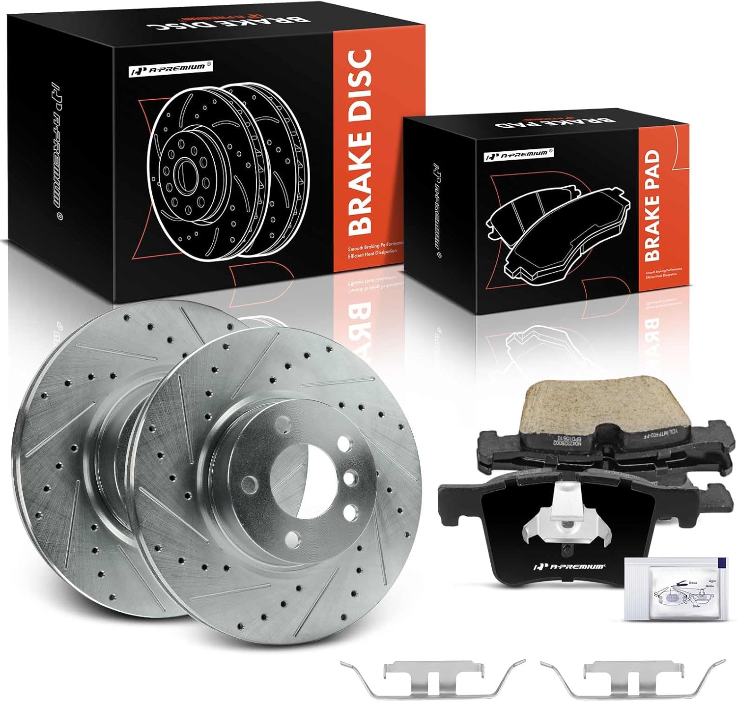 A-Premium 12.91 inch (327.8mm) Front Drilled and Slotted Disc Brake Rotors + Ceramic Pads Kit Compatible with Select BMW Models - F25 Series X3 2011-2017, F26 Series X4 2015-2018, 6-PC Set