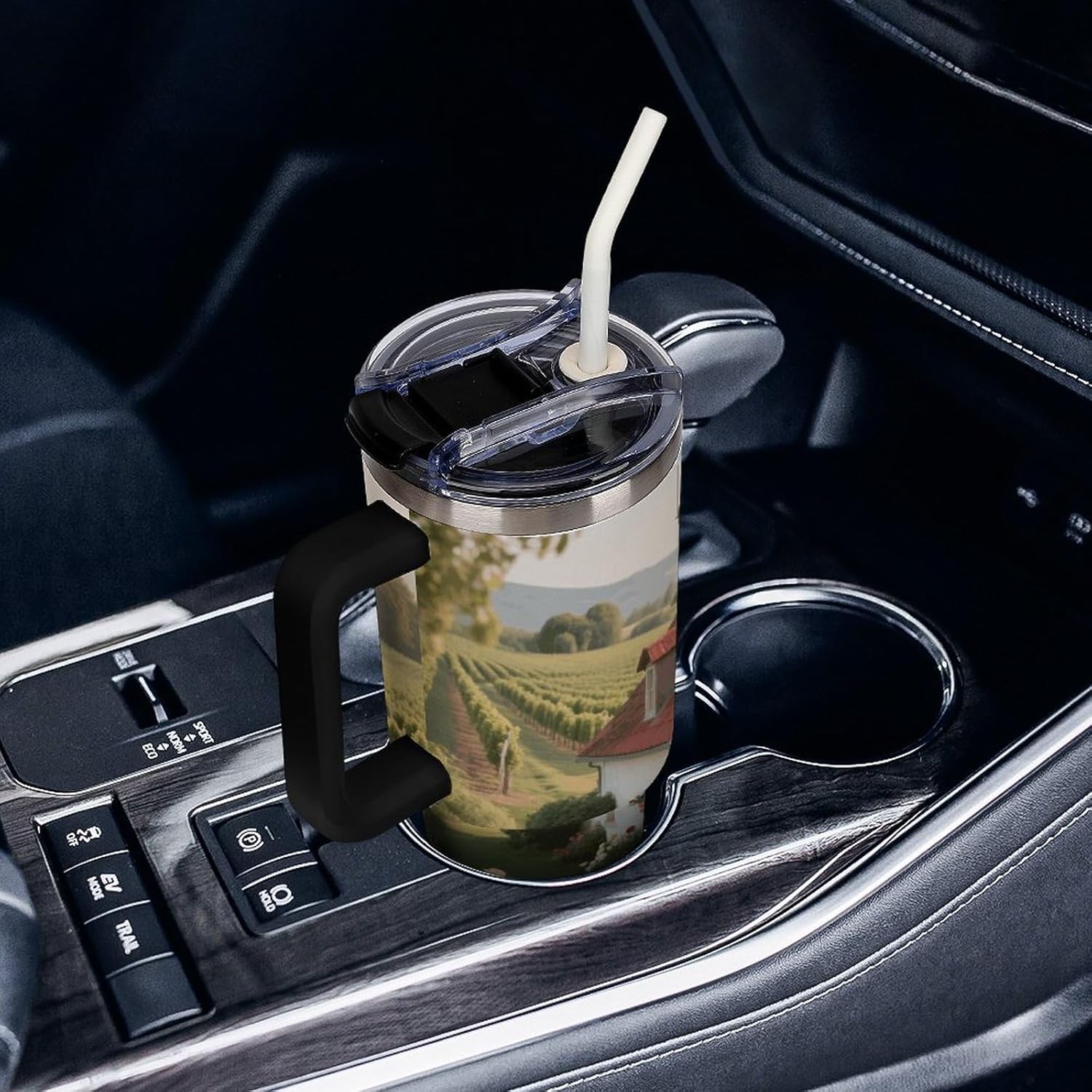 40 Oz Stainless Steel Tumbler with Straw - Leakproof Lid | BPA-Free | Cup Holder Friendly, French Country Coffee Cup Vacuum Insulated Travel Mug for Hot & Cold Drinks