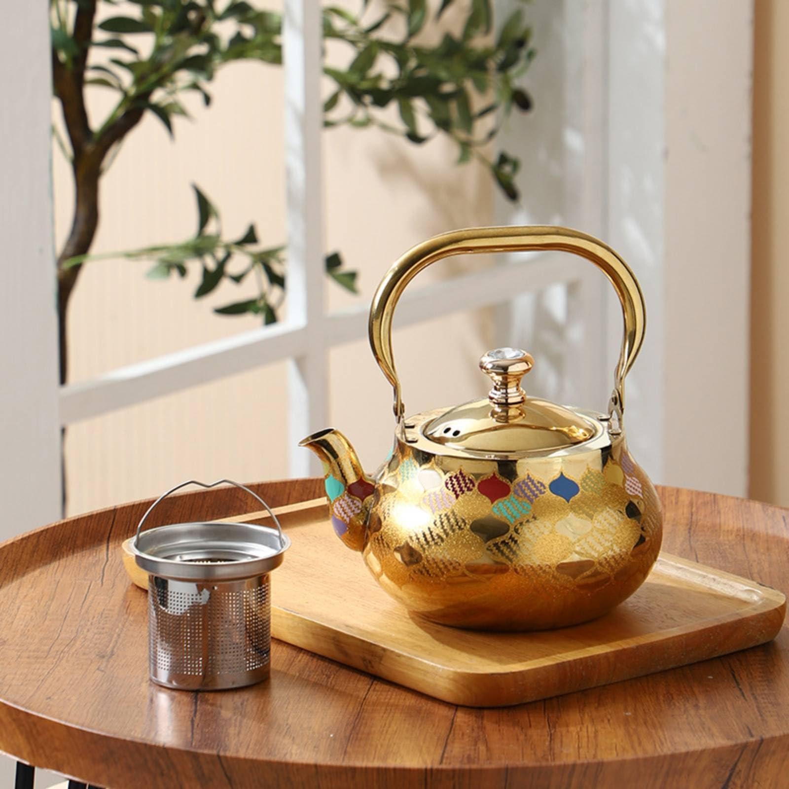Pot à Thé Filtre à Infusion en Acier Inoxydable pour Branches Thé Service Décoratif Dans la Salle à Manger le Salon, 2,5L