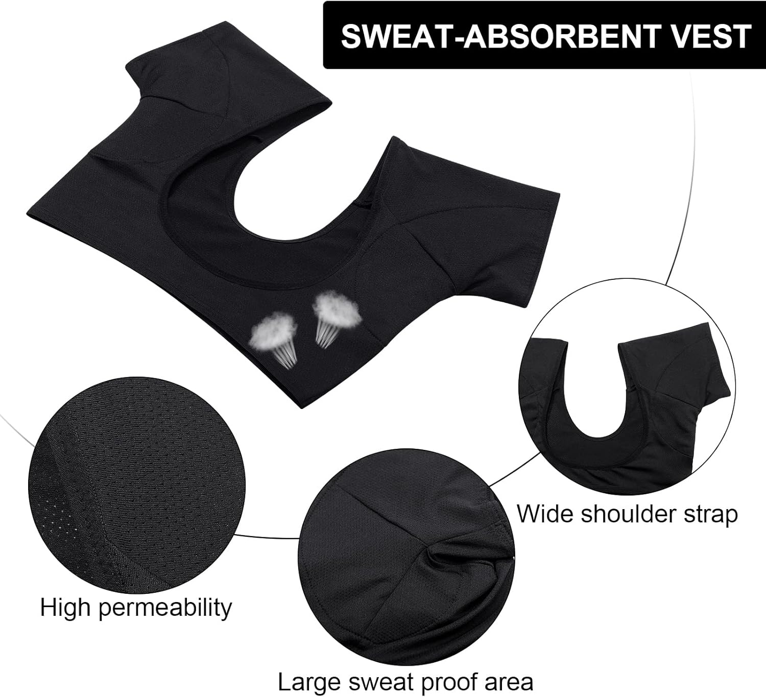 2 Pcs Underarm Sweat Vest Armpit Sweat Proof Shirt Anti Washable Reusable Dress Shields for Underarm Women Underwear Vest Short Sleeve for Women Ladies Armpits - Image 6