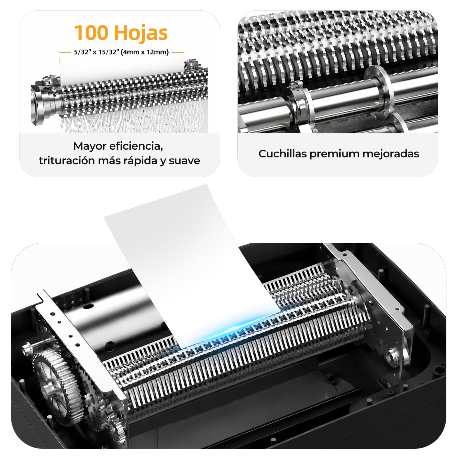 Trituradora de Papel con Alimentación Automática, 60 min Continuo, Nivel P-4, Destructora Eléctrica, Papelera 20L, para Oficina/Casa/Industrial/Hogar (100 Hojas)