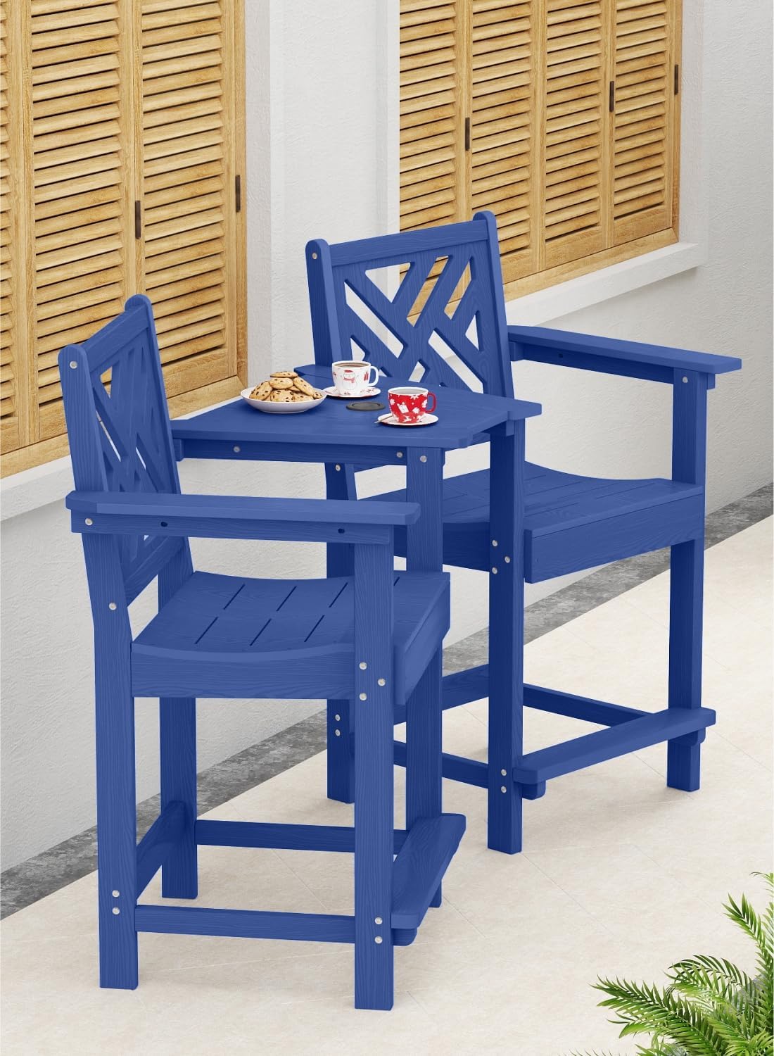 Tall Adirondack Chairs Set of 2, Outdoor 24'' Counter Height Bar Stools with Back and Arms, All-Weather HDPE Patio Tall Chairs for Balcony, Backyard, Garden, Deck (Navy Blue)