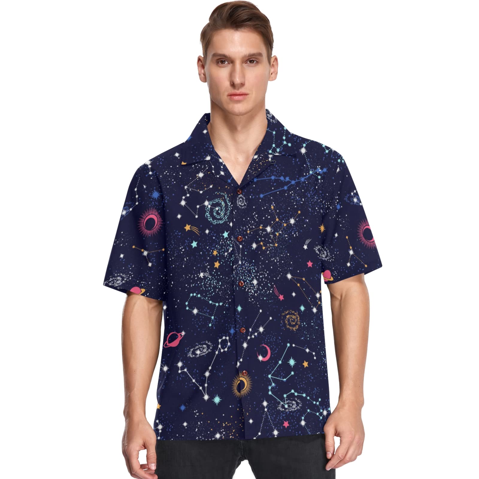 visesunny Mens Casual Button Down Short Sleeve Hawaiian Shirt Aloha Shirt