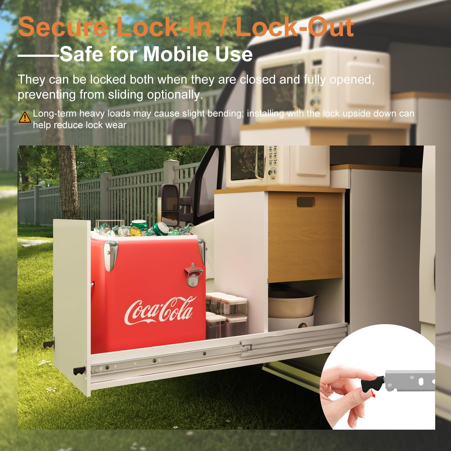 VADANIA 28" Detachable Industrial Grade Heavy Duty Drawer Slide with Lock #XD76, 3" Widening Up to 476lb Load Capacity, 3-Fold Full Extension, Ball Bearing Lock-in & Lock-Out, Side Mount, 1-Pair