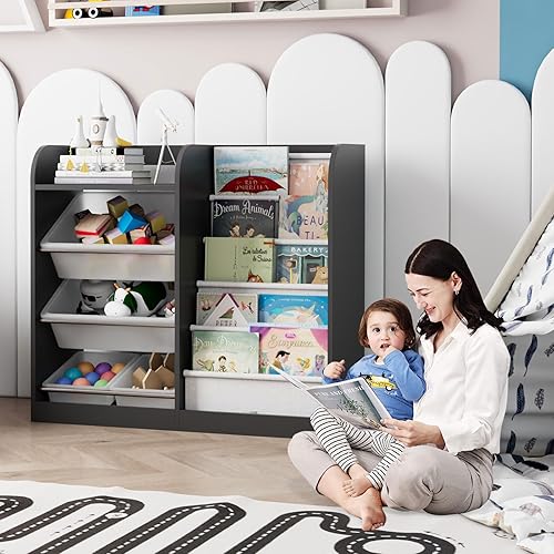 Miniatura 161 de Estantería de madera rosa de 4 niveles para niños, estantería de 5 capas, estante para libros de almacenamiento para bebés, organizador de juguetes