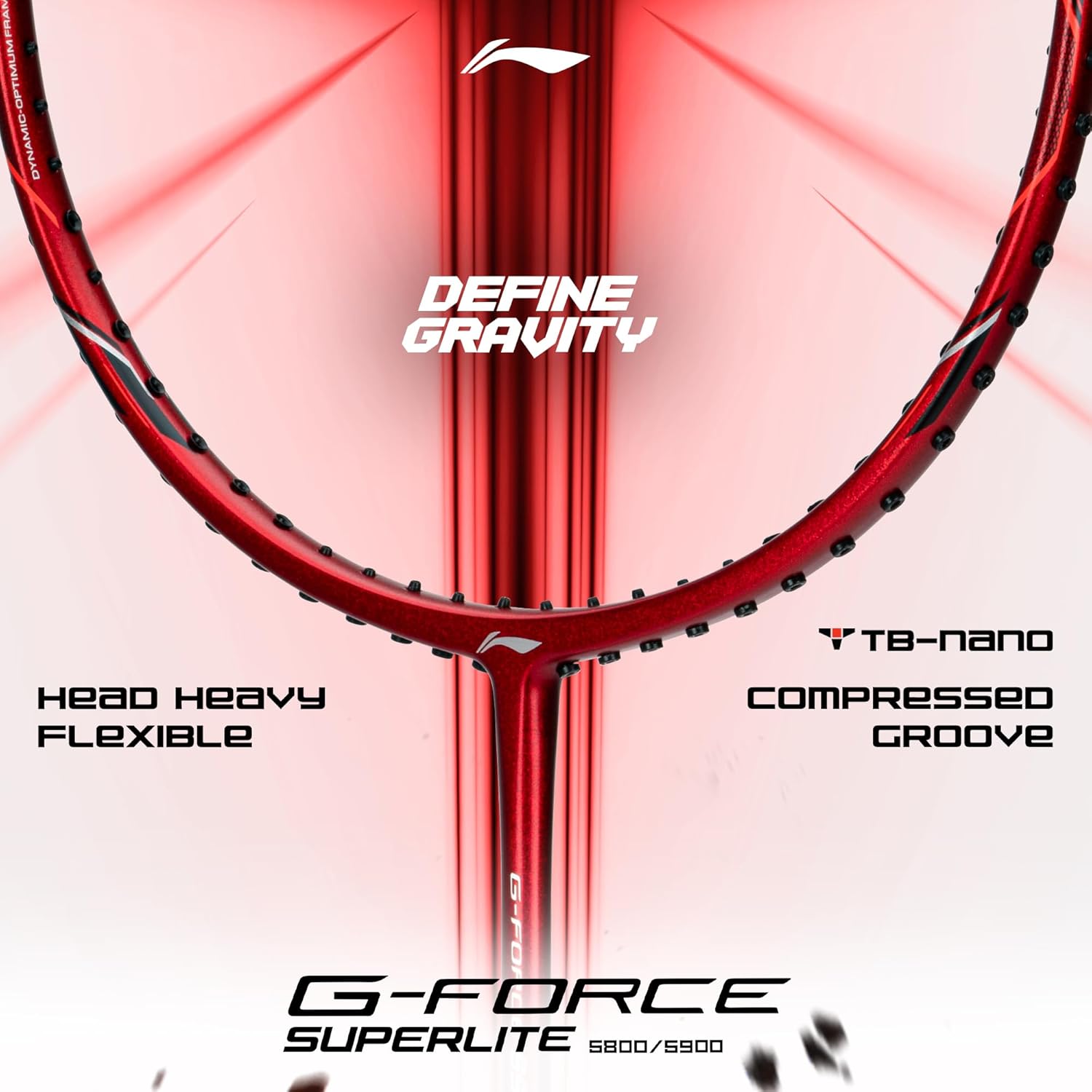 LI-NING G-Force 5900 Superlite Strung Badminton Racquet 5U G6 (Dark Red/Silver)