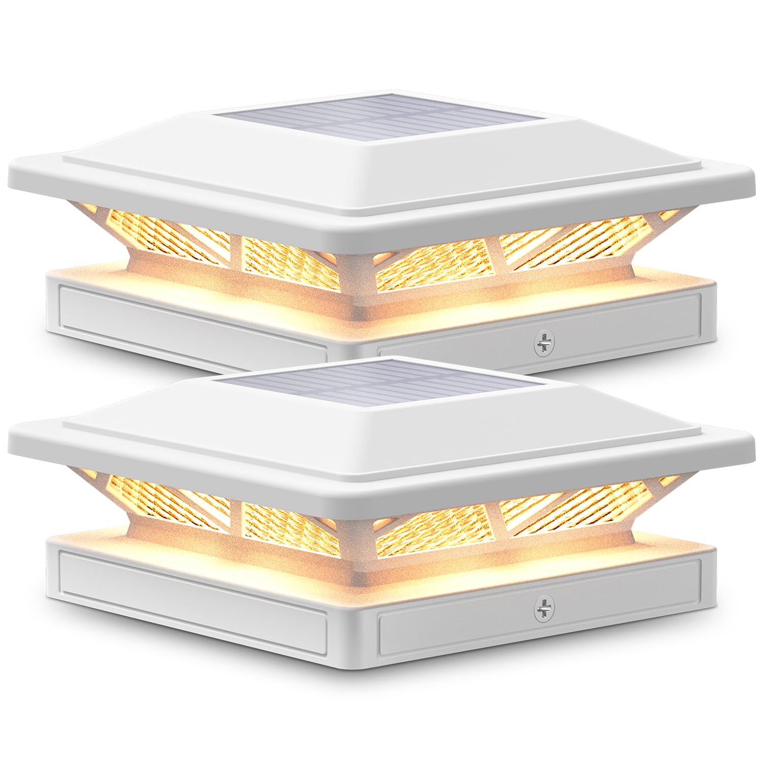 SIEDiNLAR Solar Post Cap Lights Outdoor 2 Modes 2 Pack White, (Warm/White)