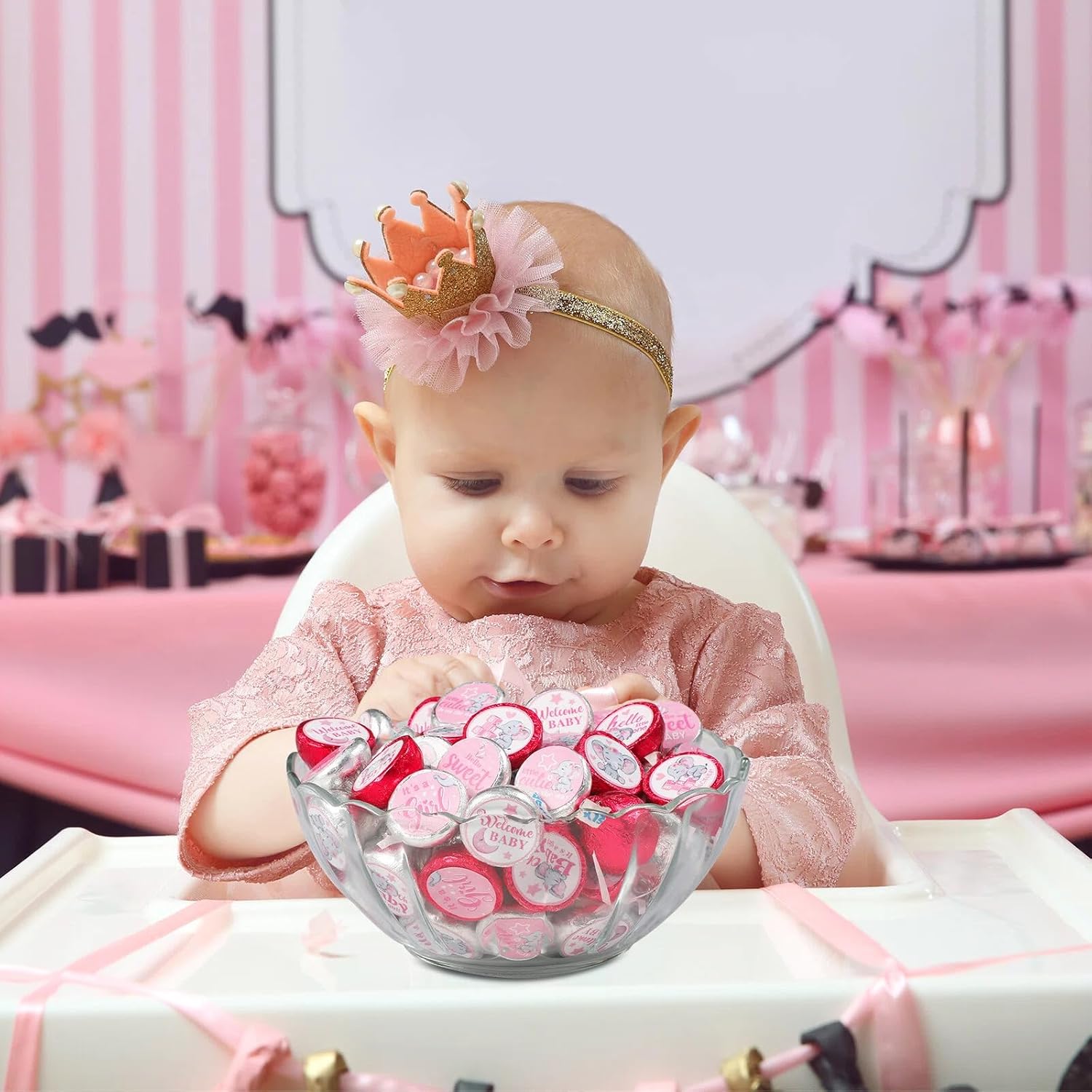 504 Pieces Baby Elephant Stickers Candy Labels Elephant Kisses Sticker Chocolate Mini Decorations for Sweet Girl Boy Baby Shower Birthday Party Supplies(Pink) - Image 8