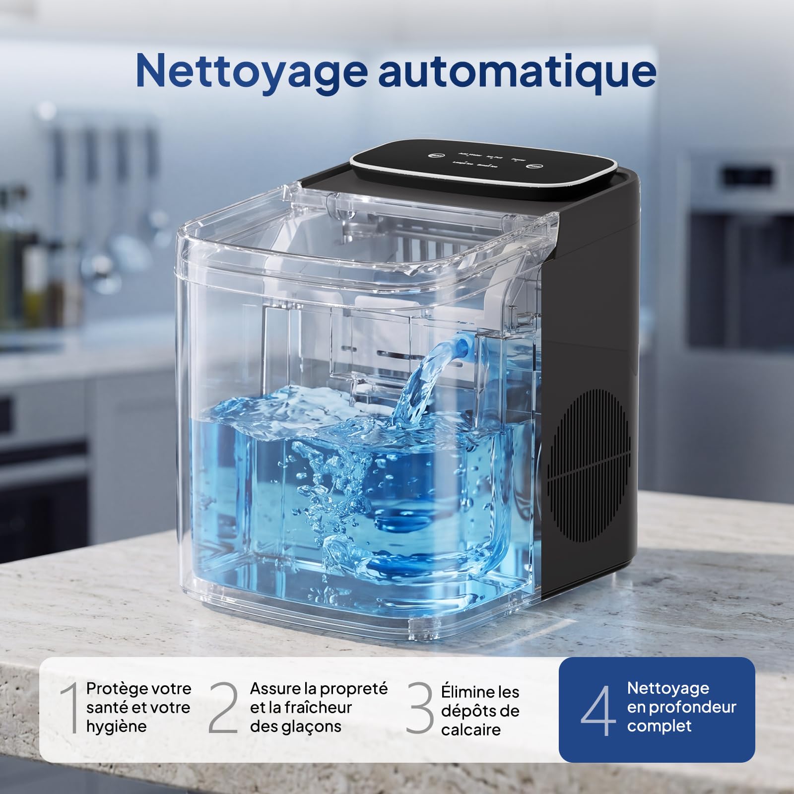 ROVSUN Macchina Ghiaccio 12kg/24h, Macchina Ghiaccio Casa 1.2L, 9 Cubetti in 6min, 2 Dimensioni, Ice Maker per Feste, Barbecue, Bar e Ristorante, 95W