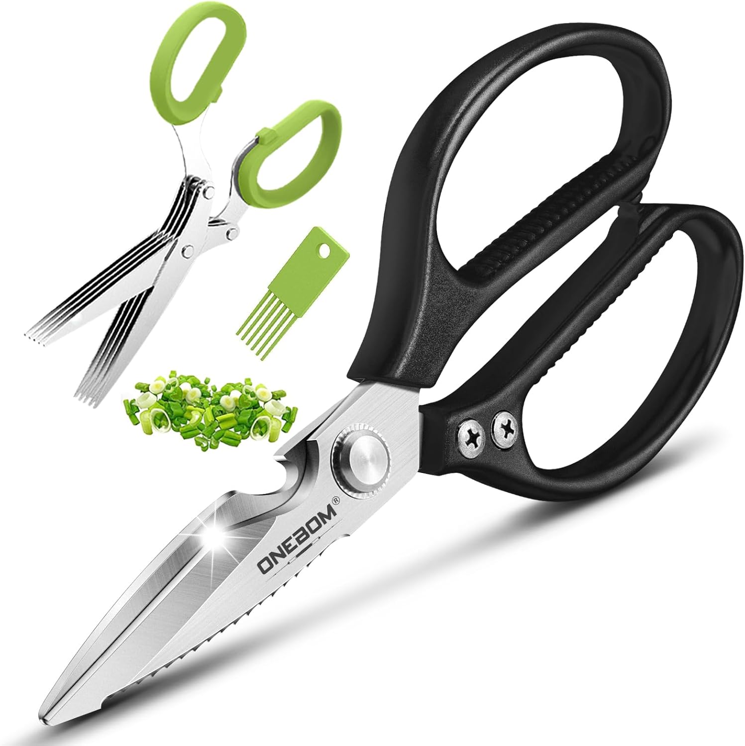 ONEBOM Kitchen Scissors 2 Pack, Heavy Duty All Purpose Shears for Cutting Meat, Fish, Poultry, Dishwasher Safe, Stainless Steel with Blade Kitchen Salad Scissors (Black) ONEBOM Kitchen Scissors 2 Pack, Heavy Duty All Purpose Shears for Cutting Meat, Fish, Poultry, Dishwasher Safe, Stainless Steel with Blade Kitchen Salad Scissors (Black)