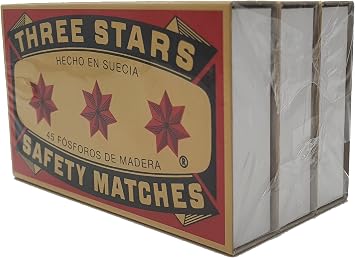 Three Stars Safety Matches, 3 Pack, Strike-On-Box