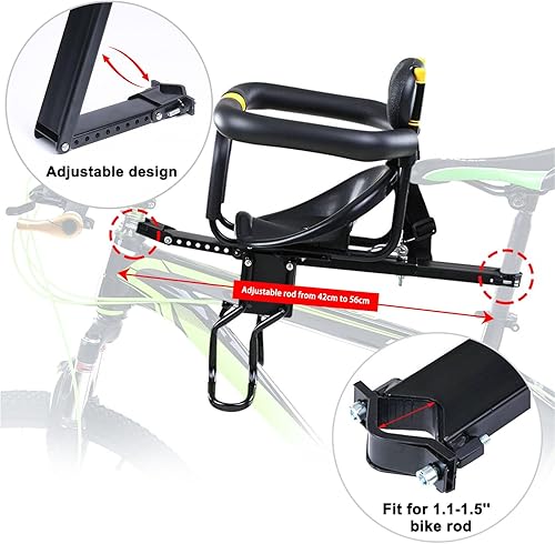 Miniatura 6 de INNOLIFE Asiento de bicicleta para niños, asiento de bicicleta para niños montado en la parte delantera con barandilla para niños de 8 meses a 6