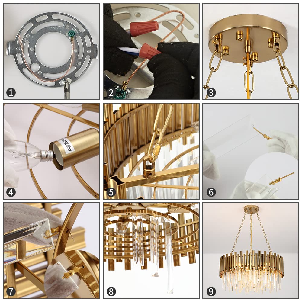 Gold Chandelier Light, Modern Crystal Pendant Light Hanging Light Fixtures, Ceiling Light Fixtures for Dining Room, Bedroom, Living Room, Kitchen Island