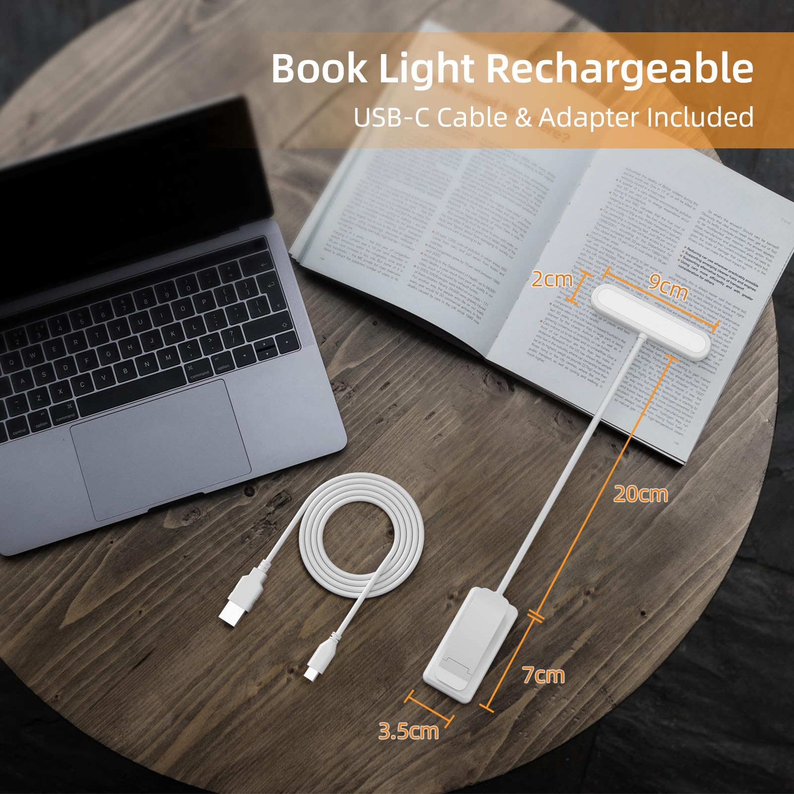iFalarila 1 Pack Lampka do czytania książek, zacisk, szeroka osłona światła, ładowana przez USB C, lampka do książek z 3 kolorami i 10 poziomami jasności z możliwością ściemniania, elastyczna łabędzia