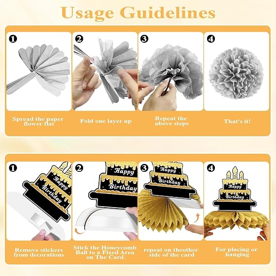 100th Birthday Decorations for Women Men, 18PCS Black Gold Back in 1926 Banner Decorations, Bday Backdrop, 100 Year Old Banner for Grandma Grandpa, Birthday Card, 6 Paper Poms 9 Honeycomb Balls