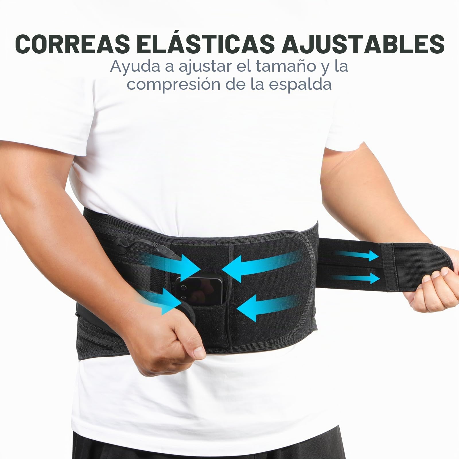 Masajeador Lumbar con Calefacción - Cinturón Ortopédico Calentable para Aliviar el Dolor de Espalda. 3 Modos Vibratorios, 6 Niveles de Calefacción, Batería Recargable de 5000 mAh, Inalámbrico