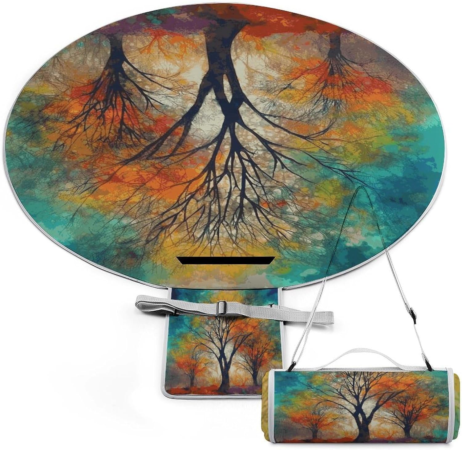 Colorful Life Trees Picnic Mat Lightweight Waterproof Picnic Blankets Extra Large Picnic Outdoor Blankets Foldable Sandproof Beach Blanket for Park Beach Camping Courtyard 58.3''x58.3''