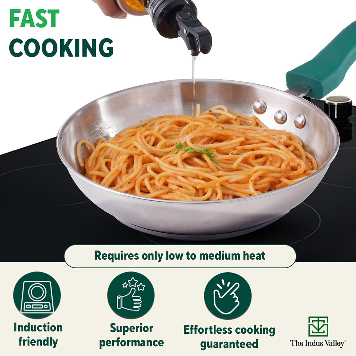 The Indus Valley Stainless Steel Cookware Set Sandwich Bottom - Set of 3Pcs | Fry Pan (22.8 Cm/1.5L)+ Kadai with Lid (22.6 Cm/2.1L) | Kitchen Cooking Combo Pots & Pans, Naturally Nonstick image 5