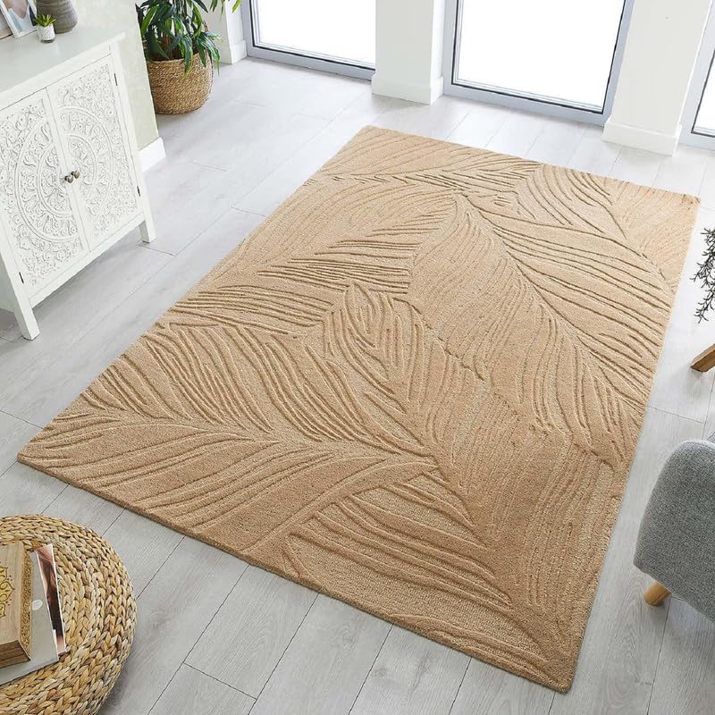 Image of Hand Tufted Modern Design Exported Collection High Low Pattern Wool Carpet for Living Room, Bedroom & Hall (Gold, 10 x 14 Feet)