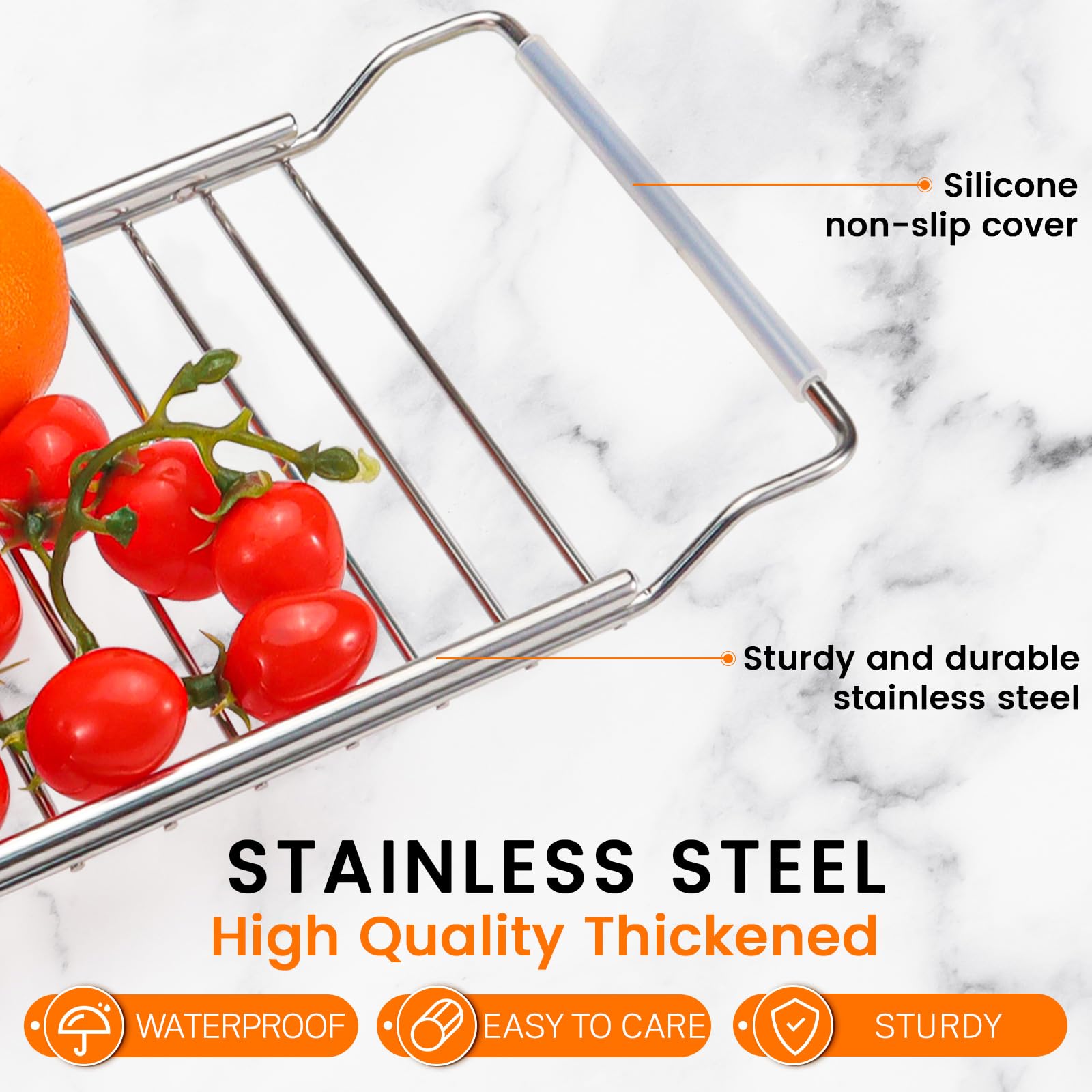Realand Expandable Over The Sink Dish Drainer Drying Rack, Stainless Steel Telescopic Sink Storage Rack - Image 3