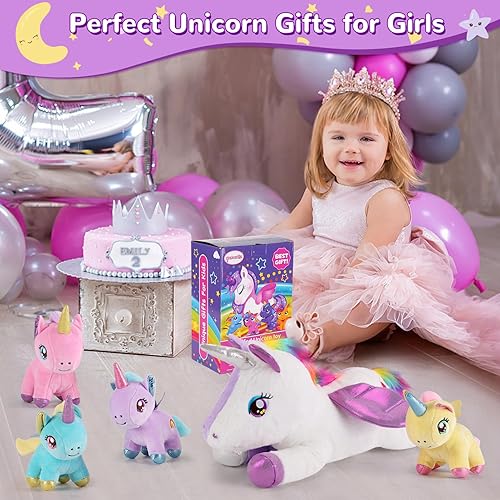 Miniatura 6 de gnomantic 5 piezas de animales de peluche de unicornio, 1 unicornio de peluche para mamá con 4 bebés, regalos de unicornios para niñas de 3, 4, 5,