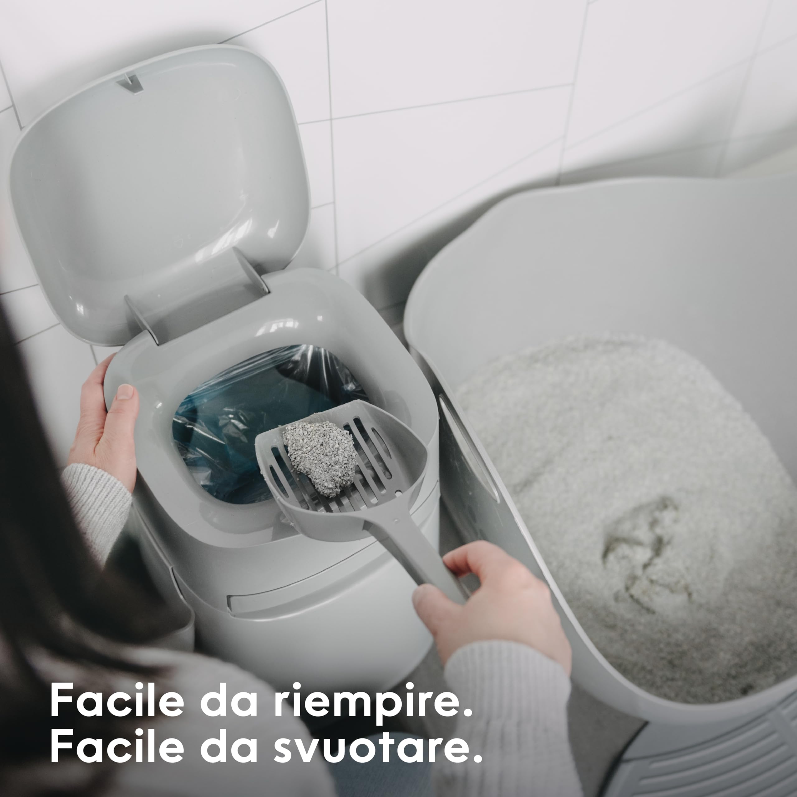 Litter Genie Easy Roll Secchio, sistema di smaltimento della lettiera per gatti, controllo degli odori definitivo, pulizia senza sforzo, include 1 ricarica con 12 sacchetti (3 mesi)
