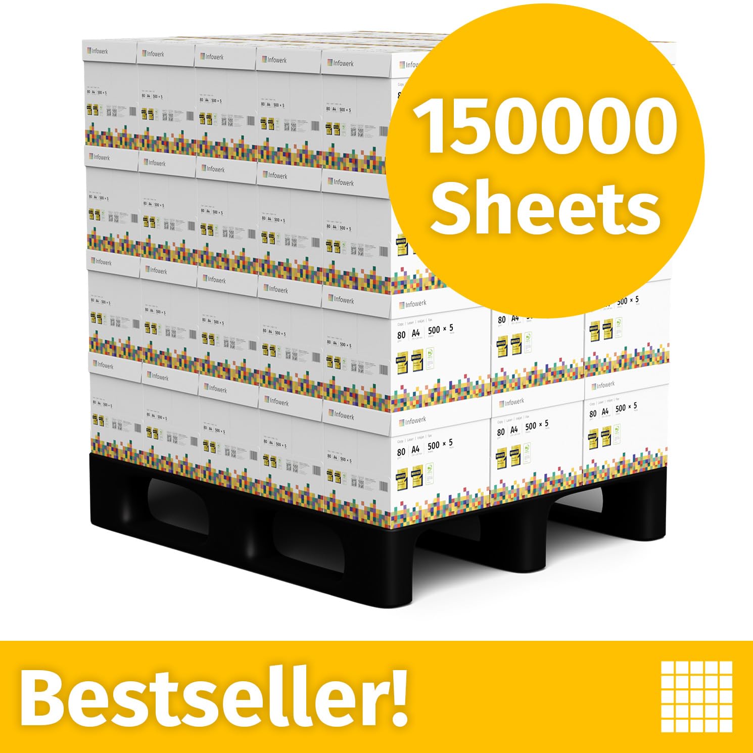 Papel multiusos para impresora, Folios A4, 80g, 150.000 Hojas, 60 Paquete de 2.500, Color blanco, PEFC