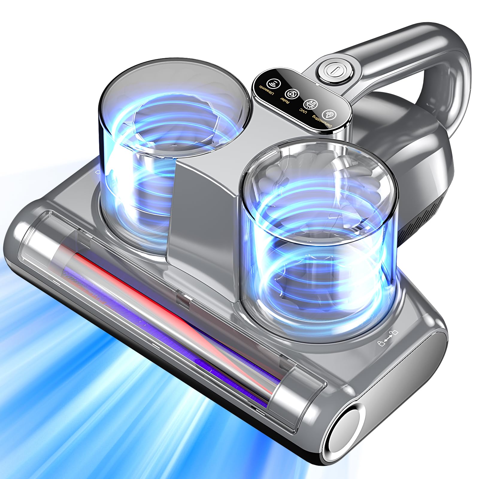 YUFAC Bed Vacuum Cleaner 5 in 1 with Mattress Vacuum 16Kpa Suction 253.7nm UV-C Light, HEPA Filtration, Ultrasonic, Heating, 30000Rpm/Min Brushroll Rotation, Replacement Filter Included, 500W, Corded