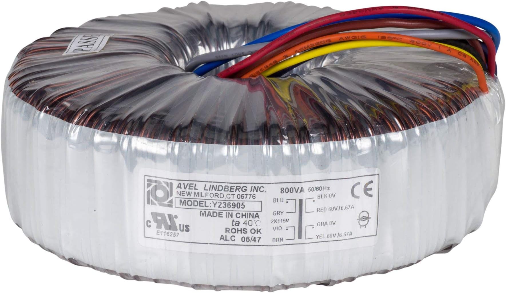 Avel Lindberg Y236905 800VA 60V+60V Toroidal Transformer