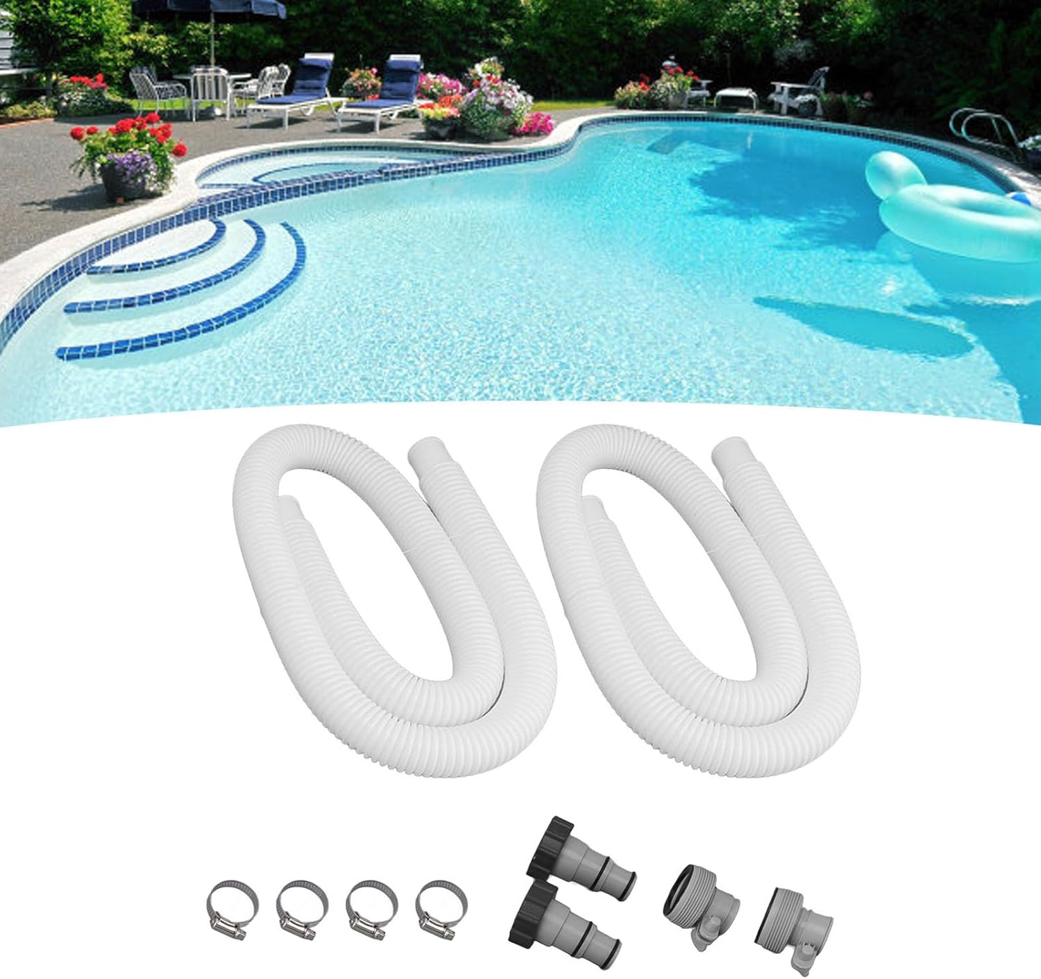 1.5 Inch Swimming Pool Pump Hose Replacement Pool Filter Hose Replacement Kit with Hose Adapter Clamps