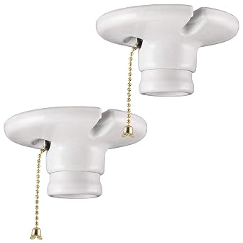 UltraPro Porcelain Lampholder with Pull Chain, 2 Pack, Medium Base, Indoor Lighting, Mount on 3-1/4 or 4 Box, 250VAC/660W, UL Listed, White, 54599