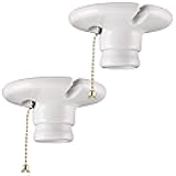 UltraPro Porcelain Lampholder with Pull Chain, 2 Pack, Medium Base, Indoor Lighting, Mount on 3-1/4” or 4” Box, 250VAC/660W, UL Listed, White, 54599