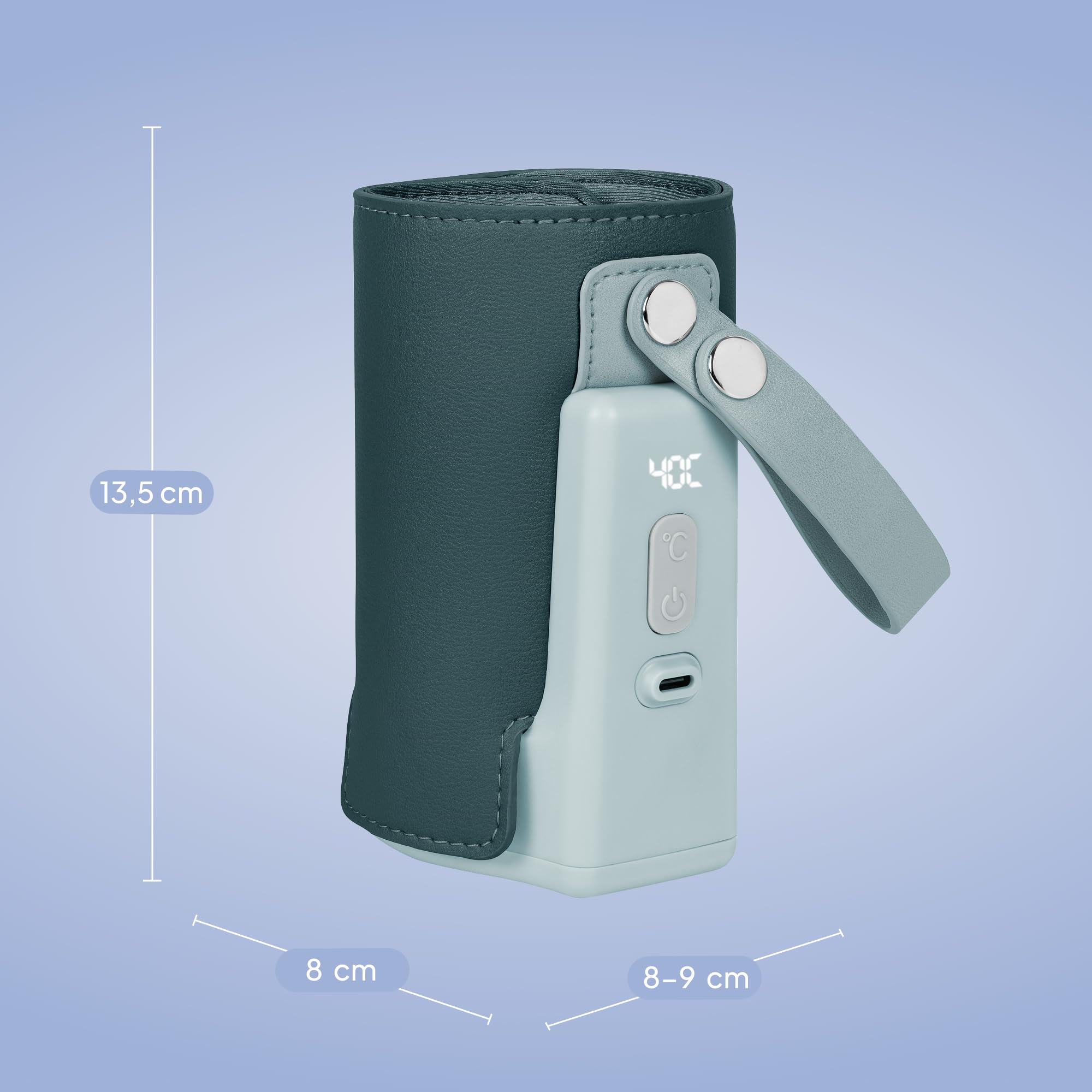 LIONELO Thermup Go Plus Calientabiberones Portátil, Mantiene los Líquidos Calientes, 5 Temperaturas de Funcionamiento de 38 a 50 C, Carga USB, 8h de Funcionamiento Pantalla LCD Silenciosa
