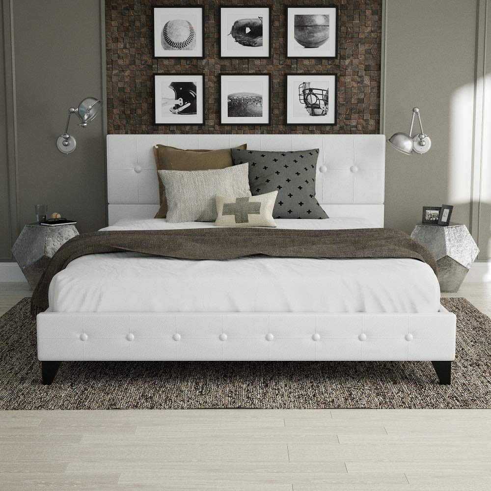 Urest Full Size Bed Frame Platform Bed Mattress Foundation Wood Slat Support Upholstered Button Tufted Square Stitch With Headboard White Buy Online In India At Desertcart In Productid 149147055 Full Size Bed Mattress Foundation