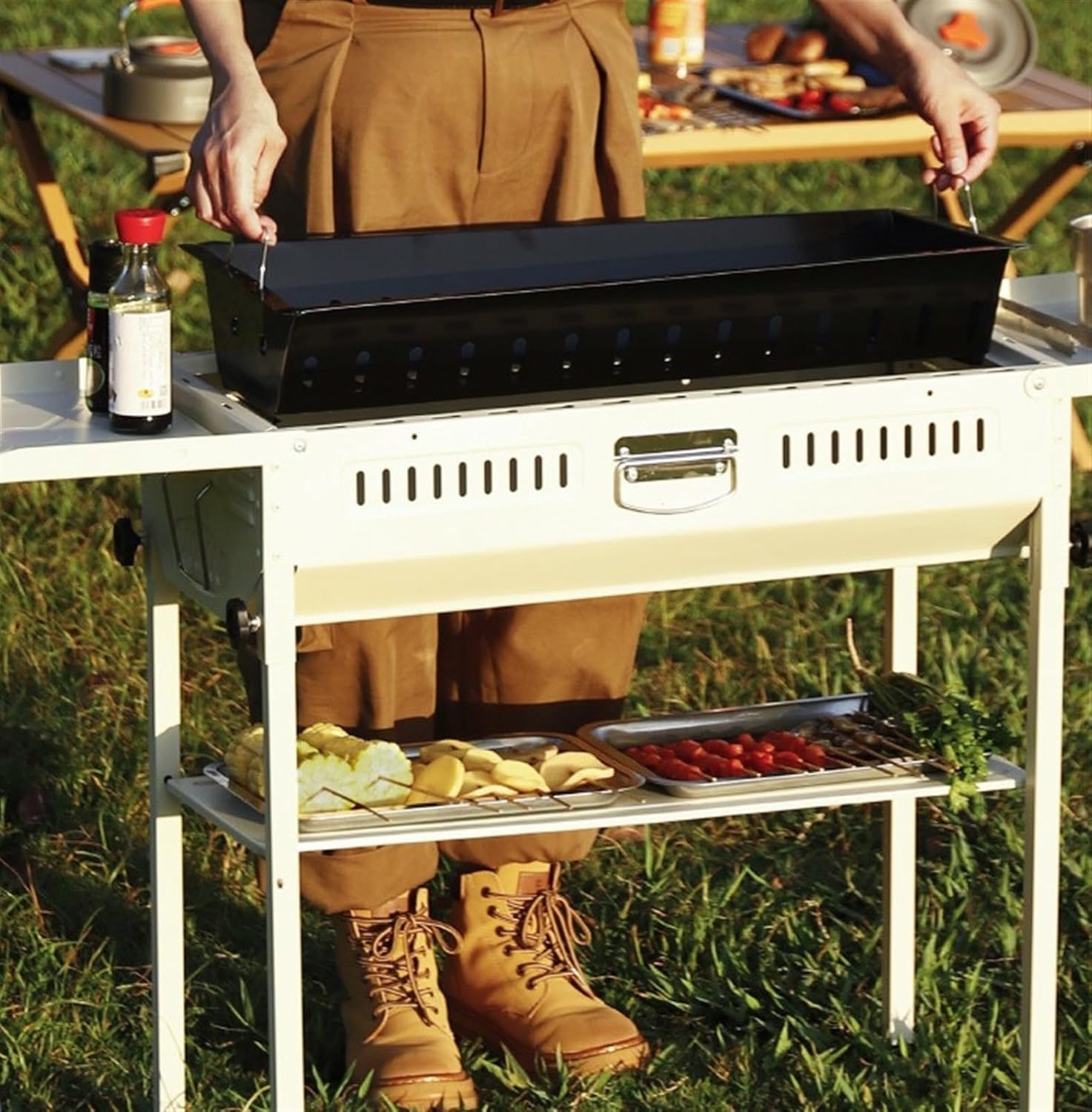 BBQ Grill Barbeque Grill Portable Barbecue Grill Charcoal Grill for BBQ Folding Grill for Camping Picnic Barbeque Grill for Camping (White 120 * 31 * 62cm)