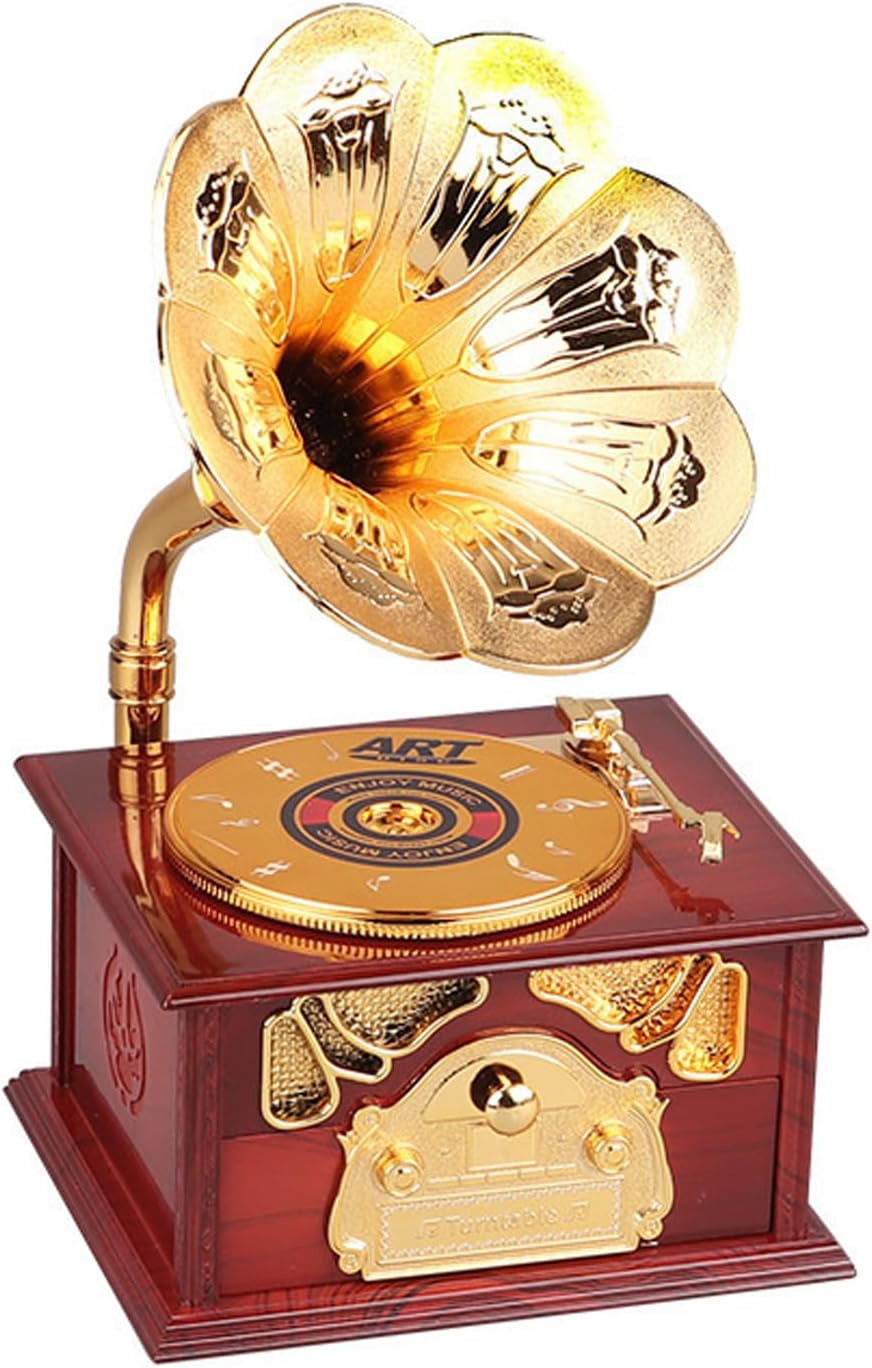 Vintage Music Box, Classical Gramophone Music Box Instrument Ornaments for Home Decoration Housewarming Desktop (Brown)