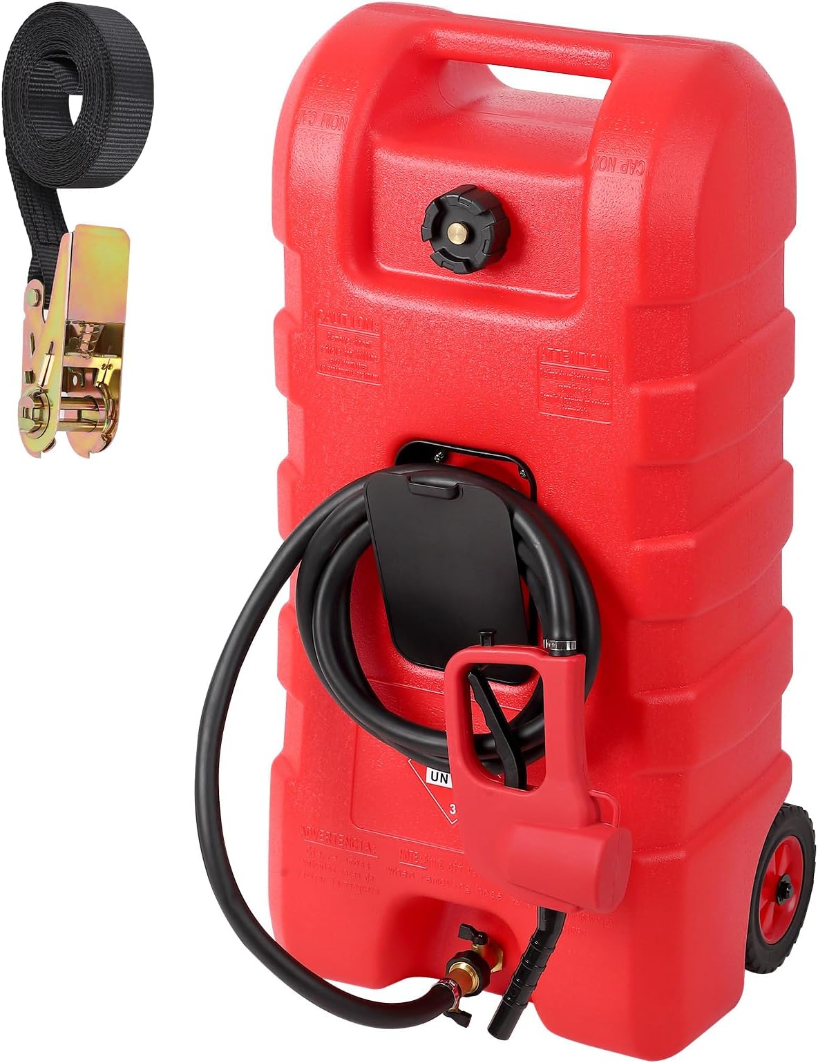 GAOMON Fuel Caddy, 15 Gallon Portable Gas Fuel Tank Container with Fluid Transfer Siphon Pump and 10ft. Delivery Hose, Diesel Storage Can On-Wheels for Cars, Lawn Mowers, ATVs, Boats
