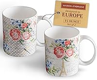 Vista 17 de Maison d' Hermine Taza de café con asas, tazas de porcelana fina de hueso, paquete de una taza de té para bebidas calientes, capuchino latte