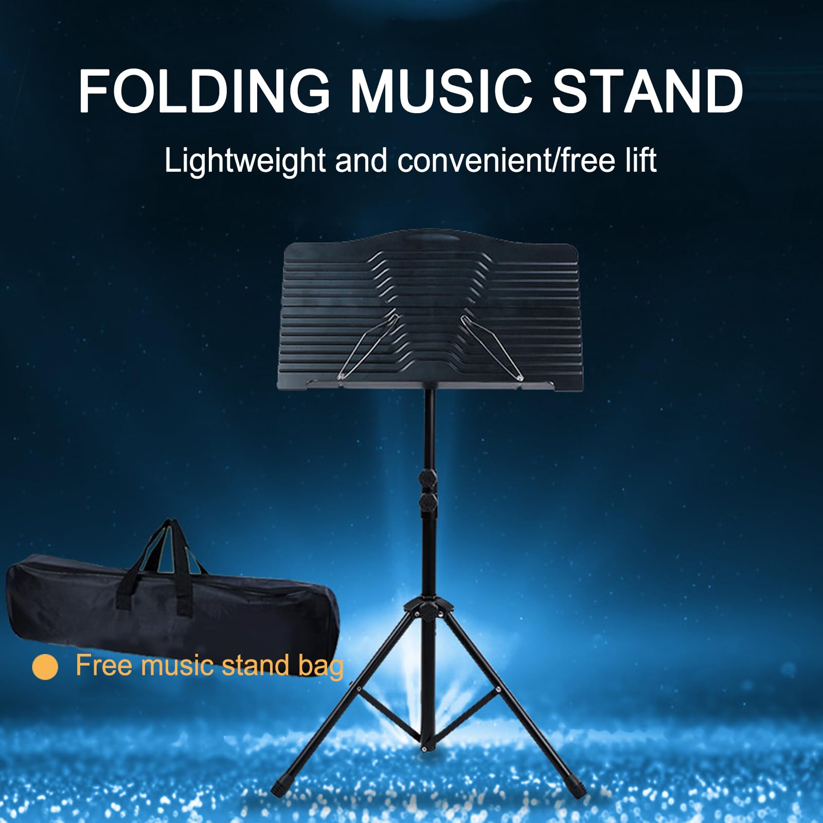 Atril para partituras, plegable, con bolsa de transporte, portátil, de altura regulable, con clip de acero inoxidable, para portátil, proyector, soporte para libros, para guitarra, ukelele y vio