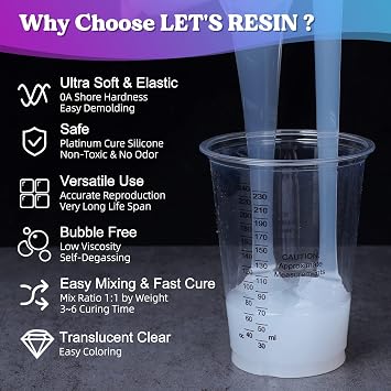LET'S RESIN Silicone Mold Making Kit 0A, Extra Soft & Elastic Molding Silicone 70.5oz, Liquid Silicone for Mold Making Platinum Cure, Ideal for 3D Silicone Molds, Candle Molds, Soap Molds, Resin Molds